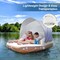 Costway Floating Island Inflatable Swimming Pool Float Lounge Raft with Canopy SPF50+ Retractable Detachable Sunshade with Two Cup Holders White